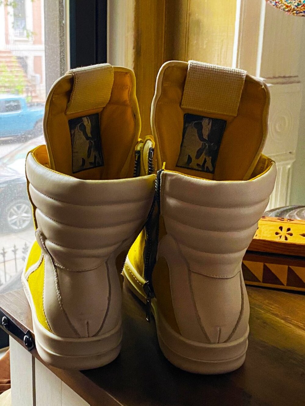 Rick Owens Geobasket Yellow Leather High Top Sneakers Size 9 Designer Shoes - Picture 4 of 4
